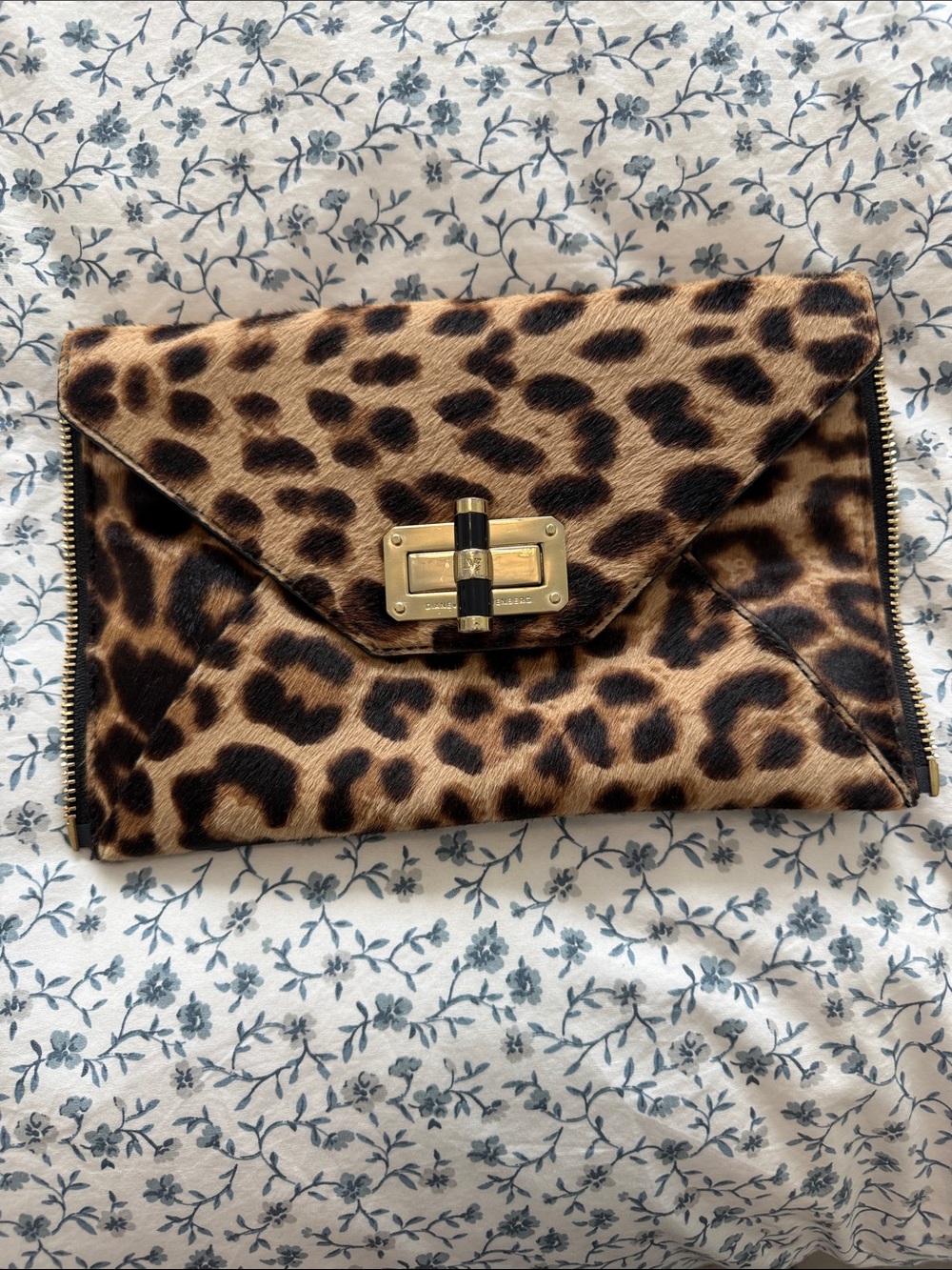Diane Von Furstenberg Leopard Print Envelope Clutch with Gold Hardware